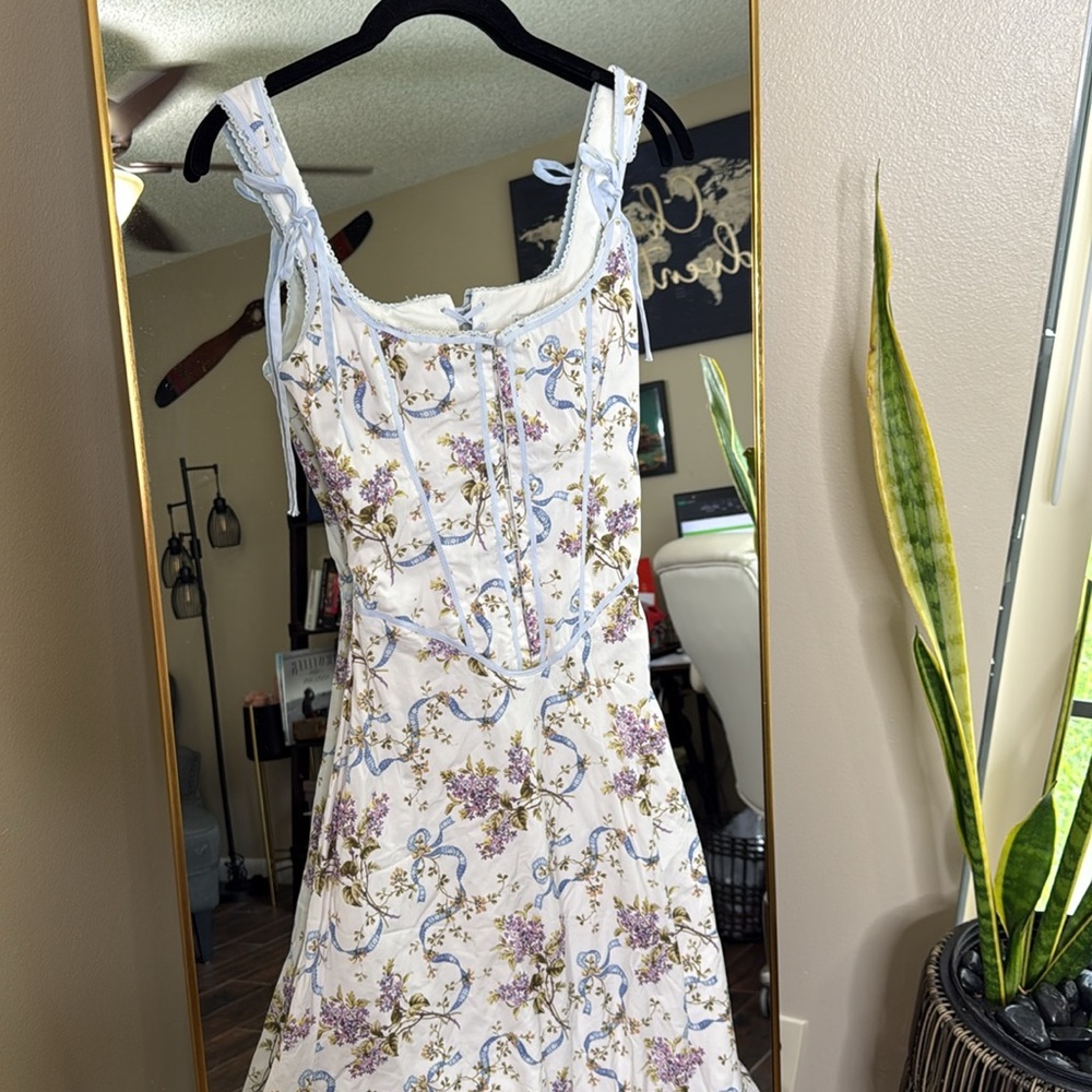 House of CB Dionne off white floral print cotton midi dress NWOT - Picture 7 of 9
